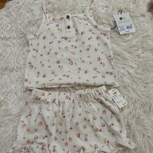 Cloud Island beach pattern Kids Matching Set - Cream and Pink